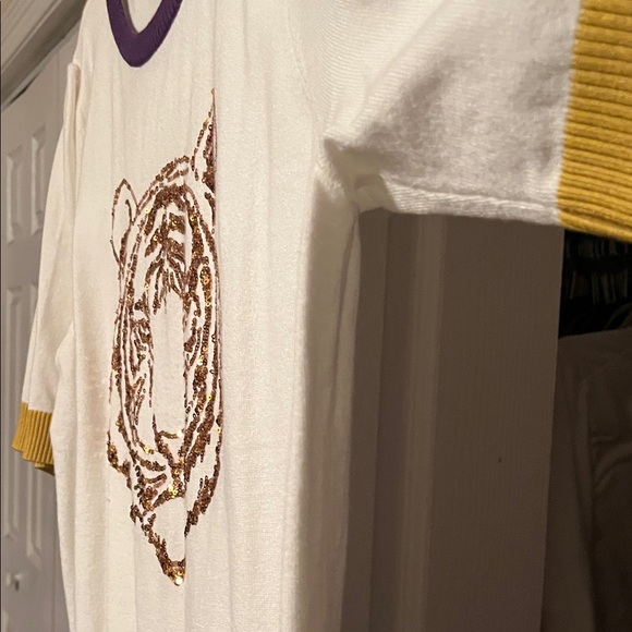 Sparkle sequin LSU Tiger Graphic Shirt - White, Purple, and Gold - Picture 5 of 5